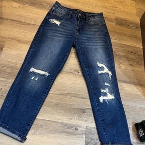 Judy Blue Dark Blue Distressed Boyfriend Jeans